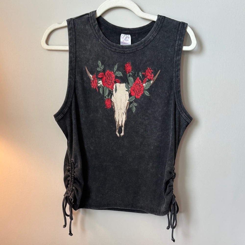 No Boundaries Sleeveless Muscle Tee with Cut Out Graphic